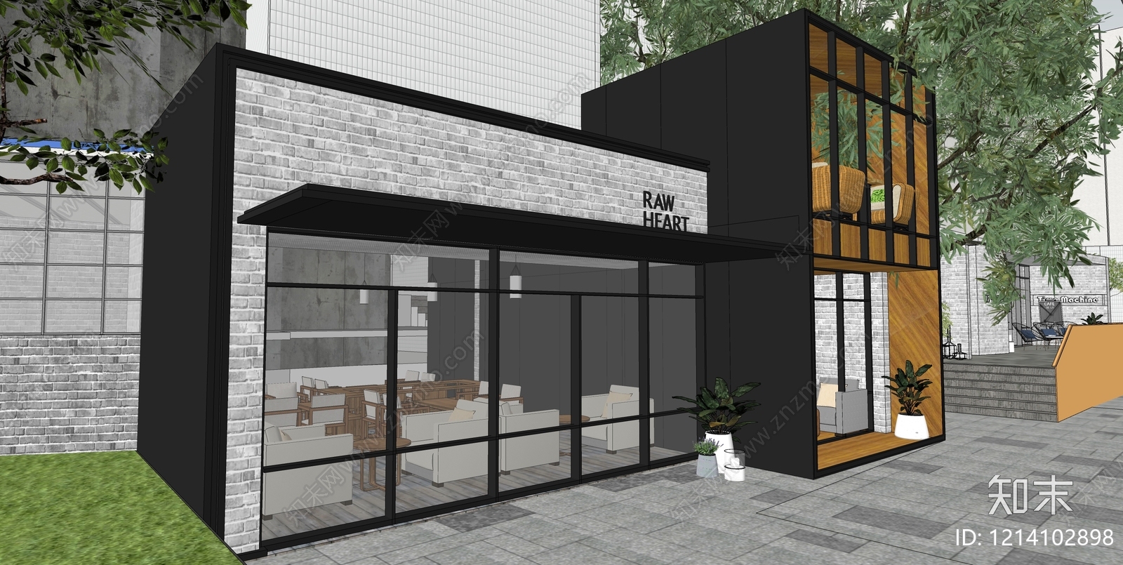 现代简约餐饮建筑SU模型下载【ID:1214102898】