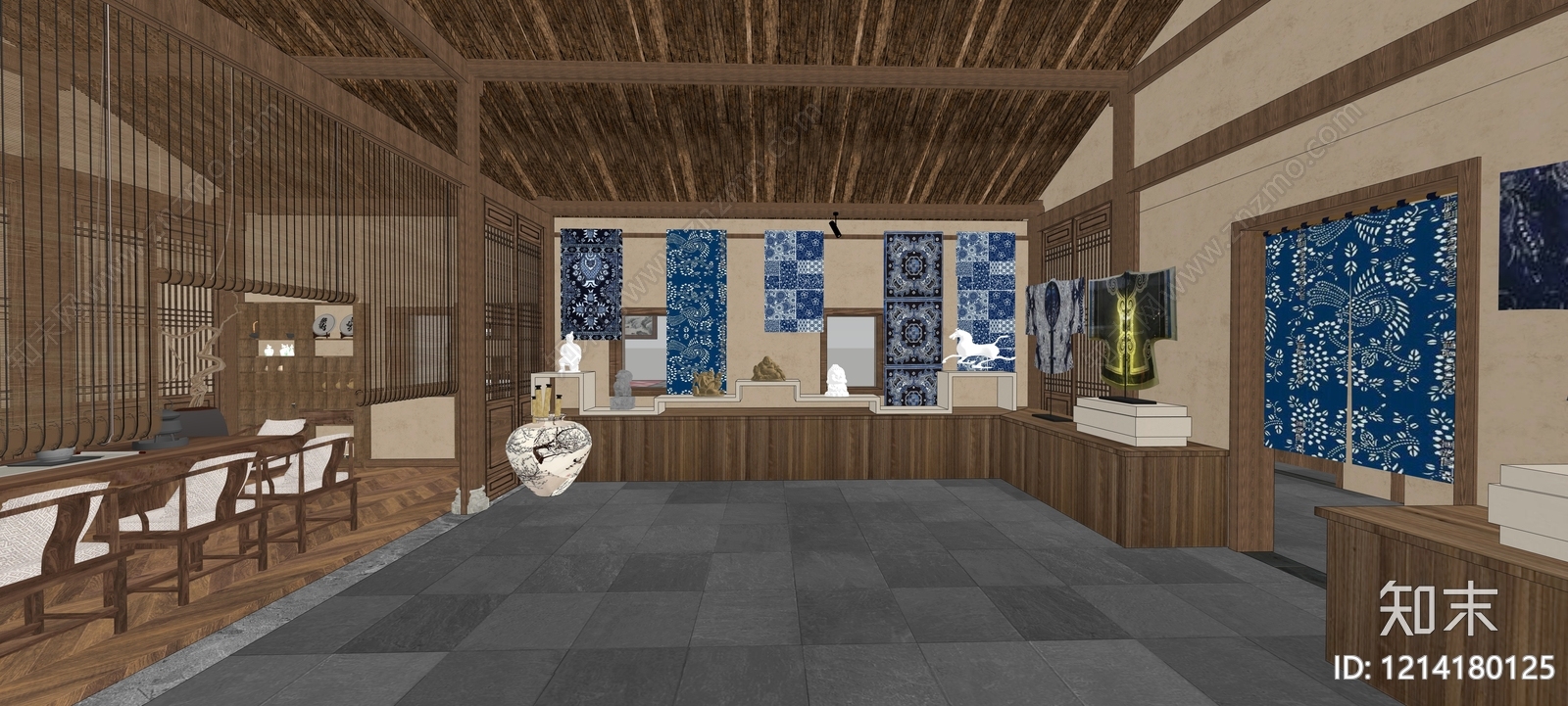 新中式非遗展厅SU模型下载【ID:1214180125】