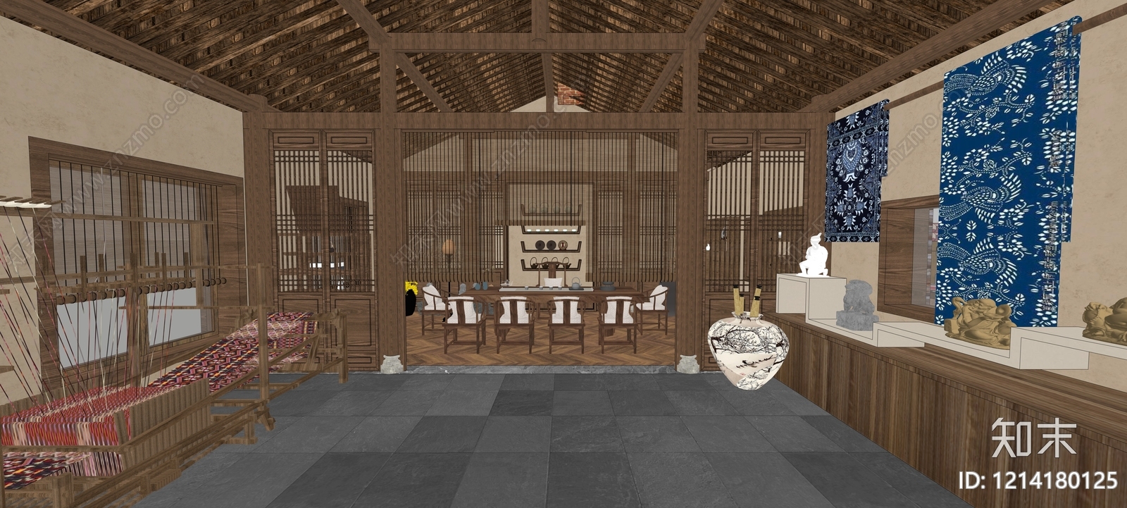 新中式非遗展厅SU模型下载【ID:1214180125】