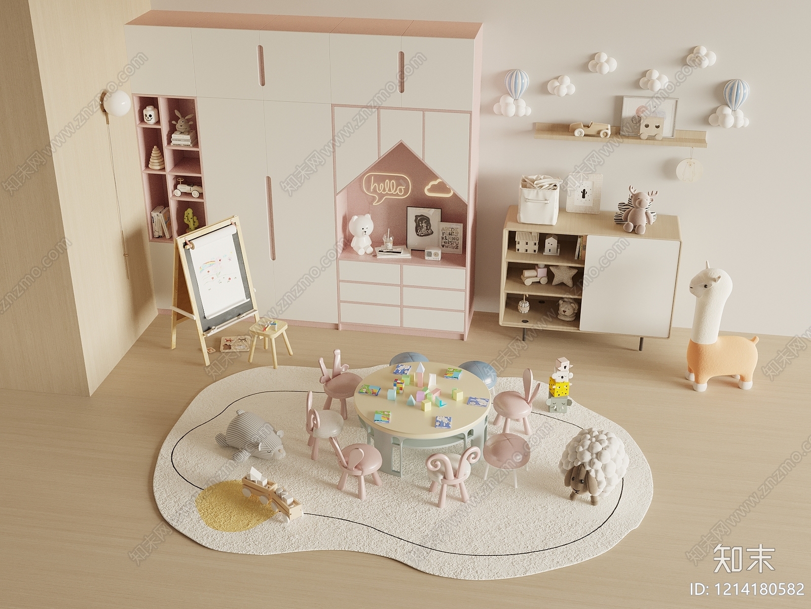 奶油风儿童玩具房SU模型下载【ID:1214180582】
