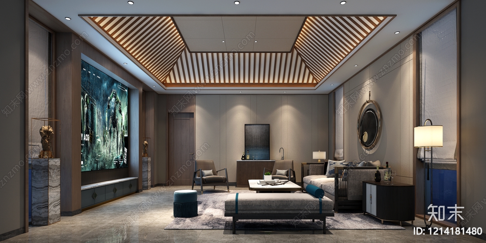 新中式影音室3D模型下载【ID:1214181480】