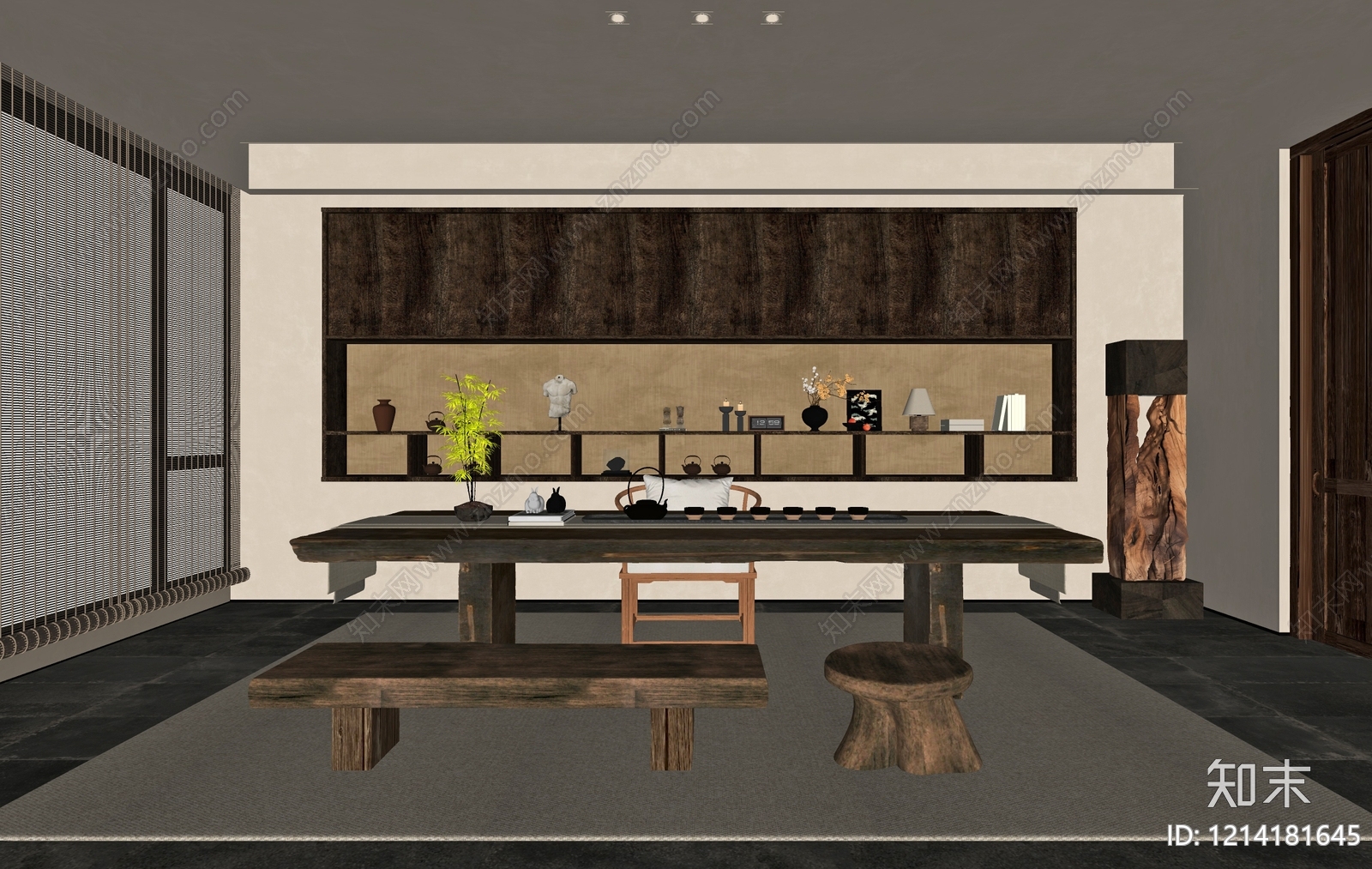 新中式茶室SU模型下载【ID:1214181645】