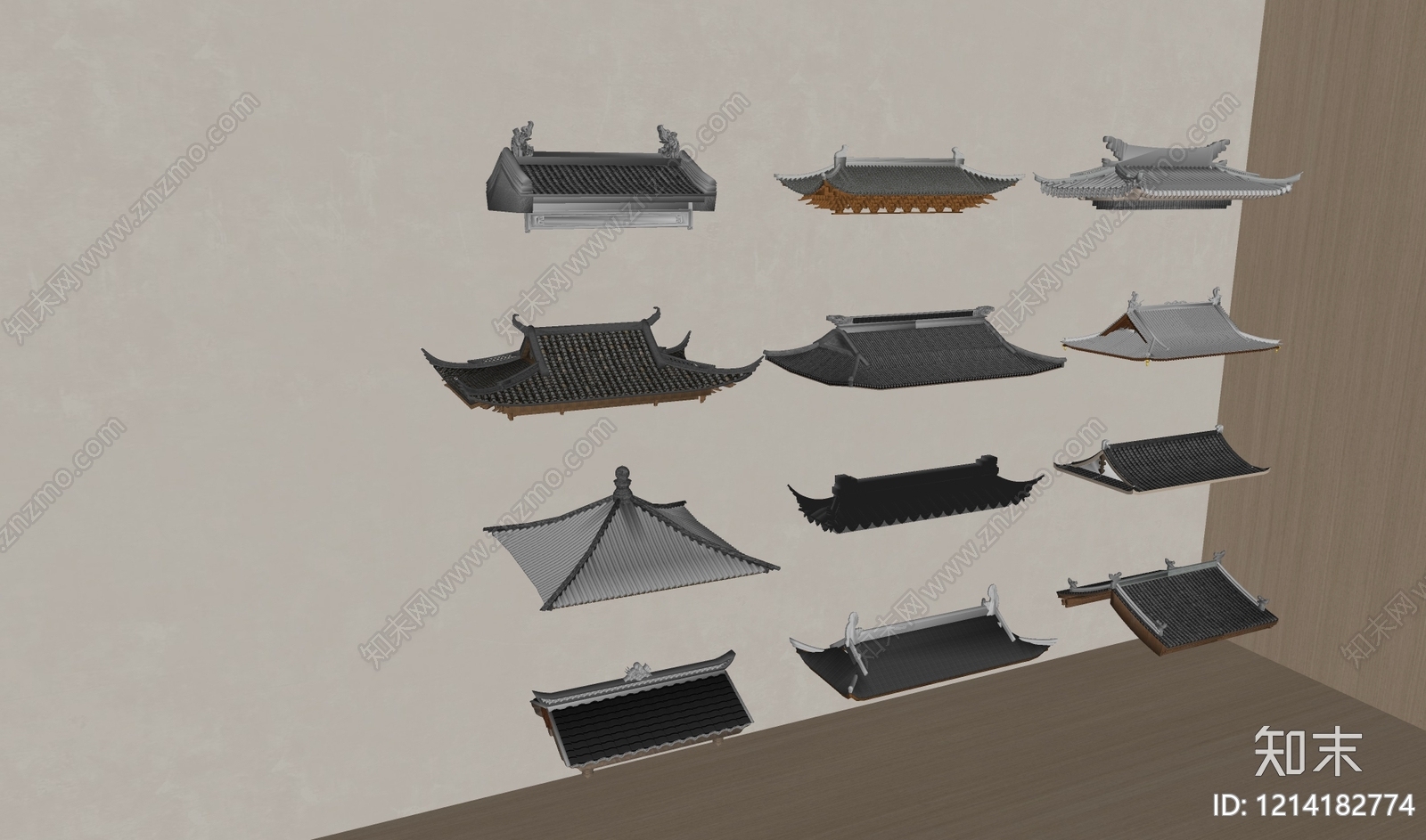 新中式屋檐SU模型下载【ID:1214182774】