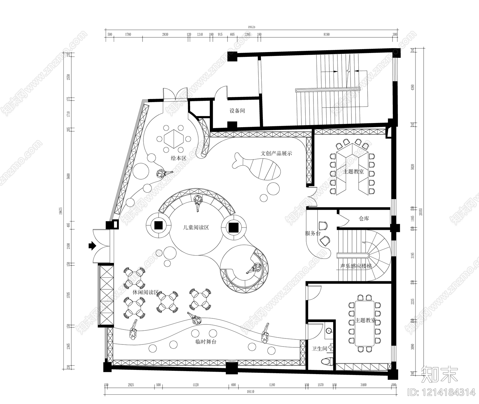 现代图书馆cad施工图下载【ID:1214184314】