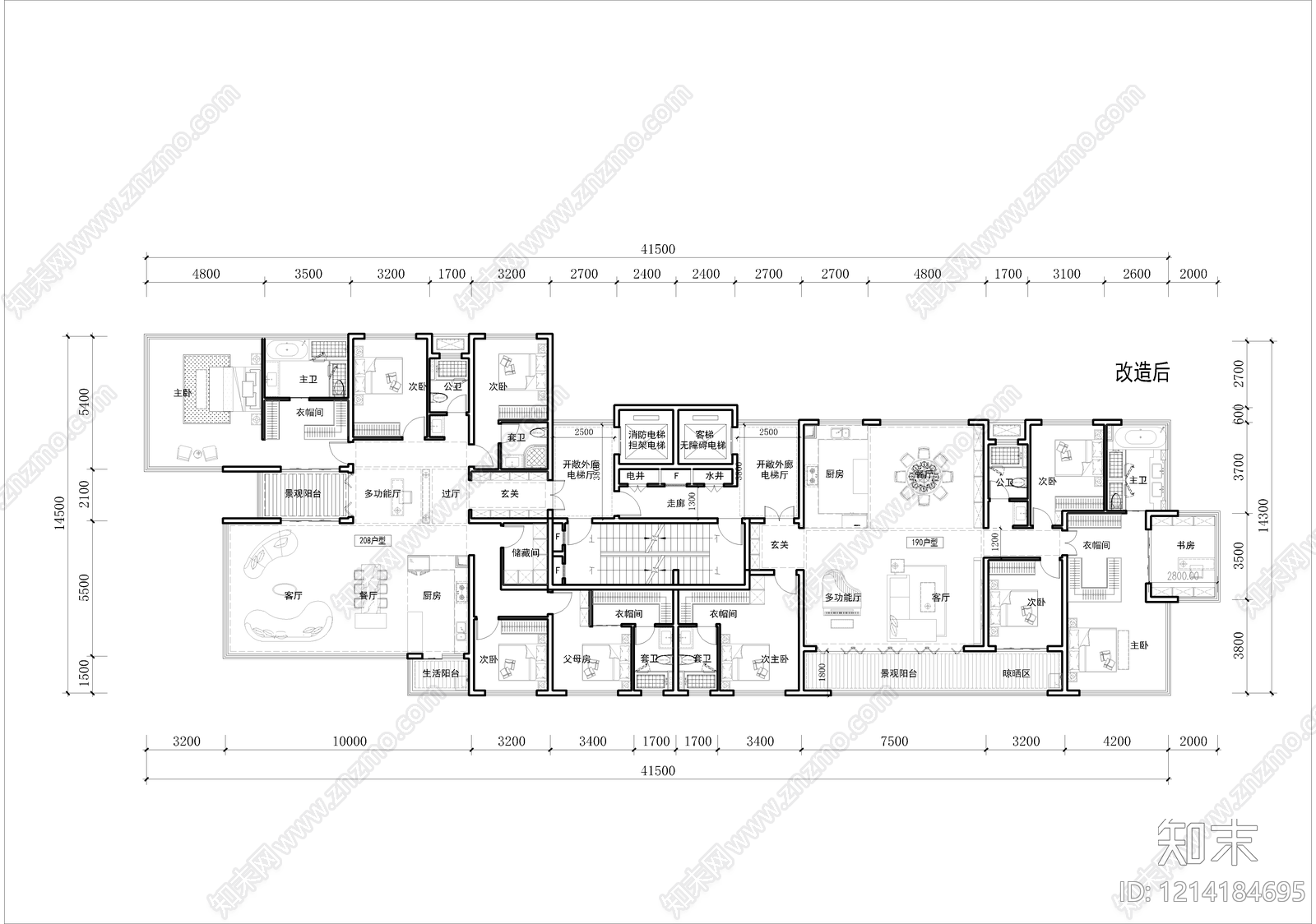 现代轻奢住宅楼建筑cad施工图下载【ID:1214184695】