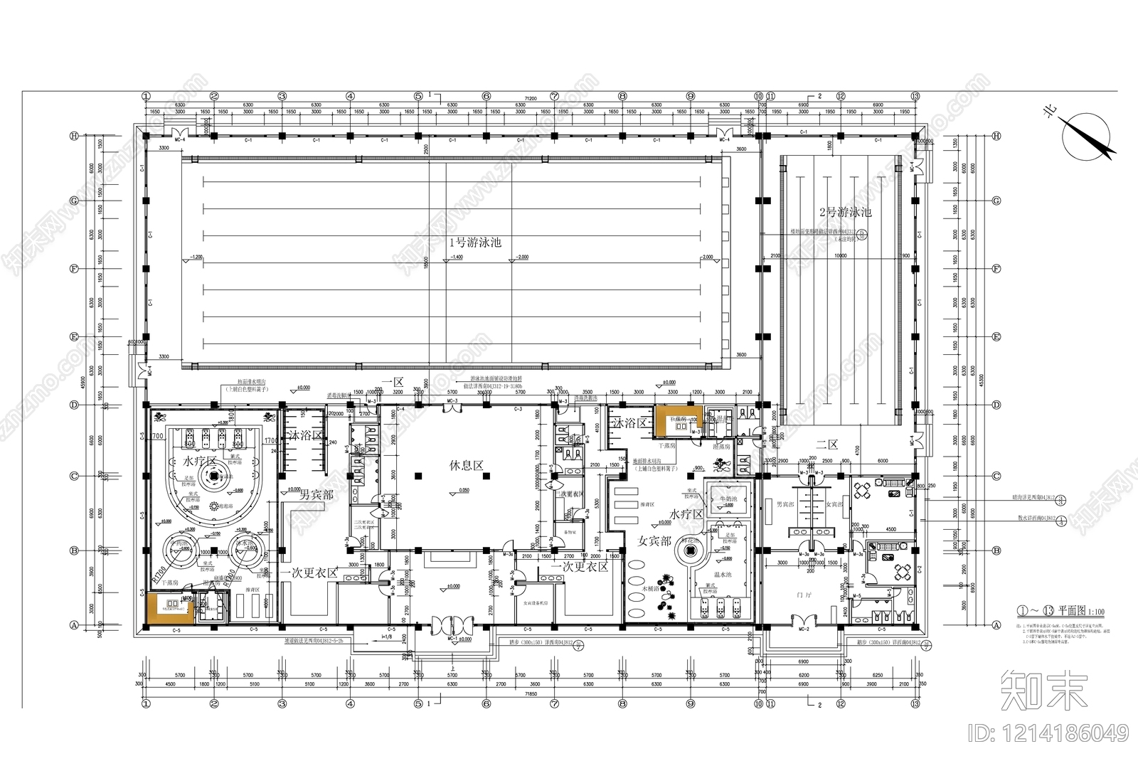 现代游泳馆施工图下载【ID:1214186049】