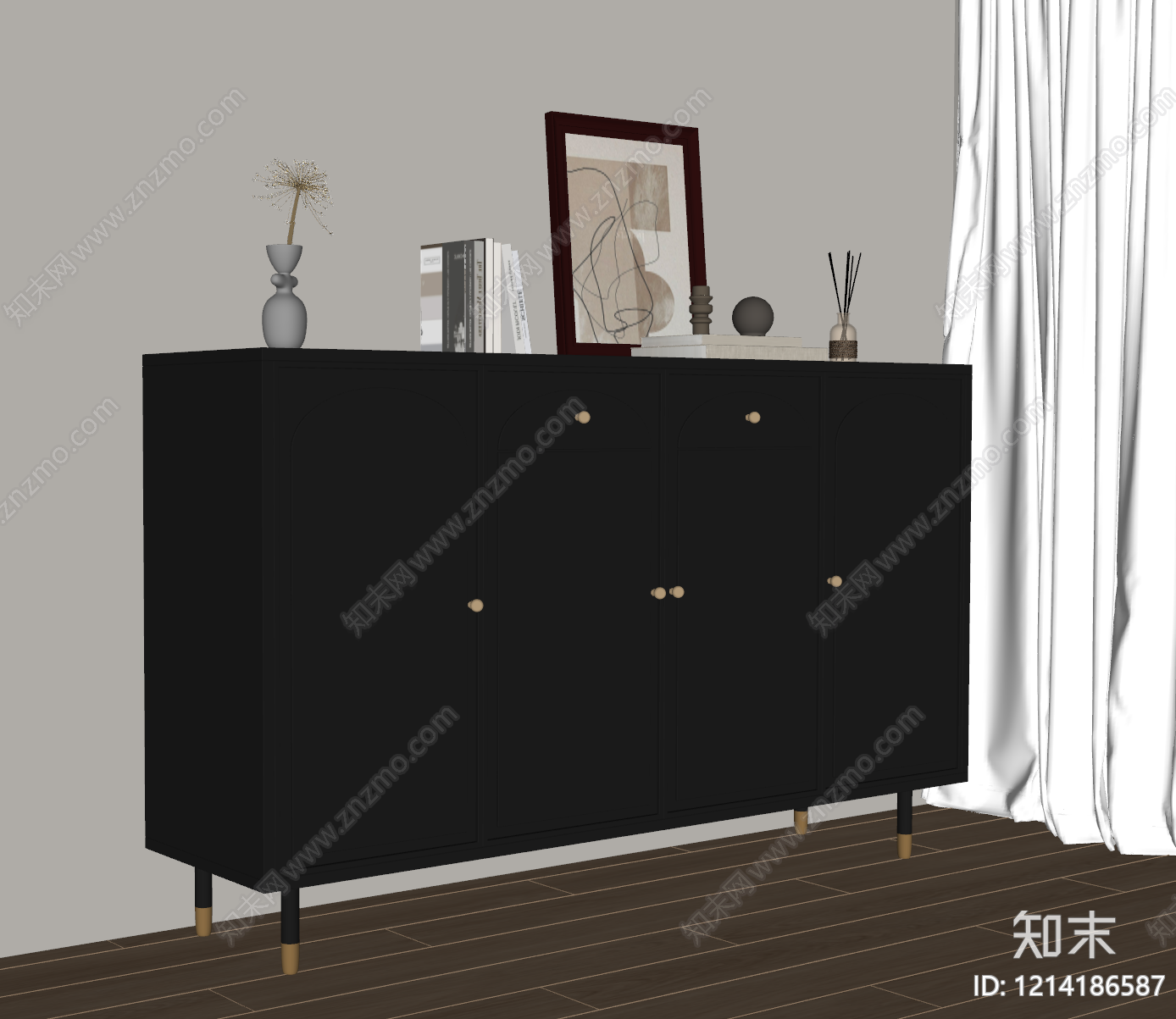 现代简约餐边柜SU模型下载【ID:1214186587】