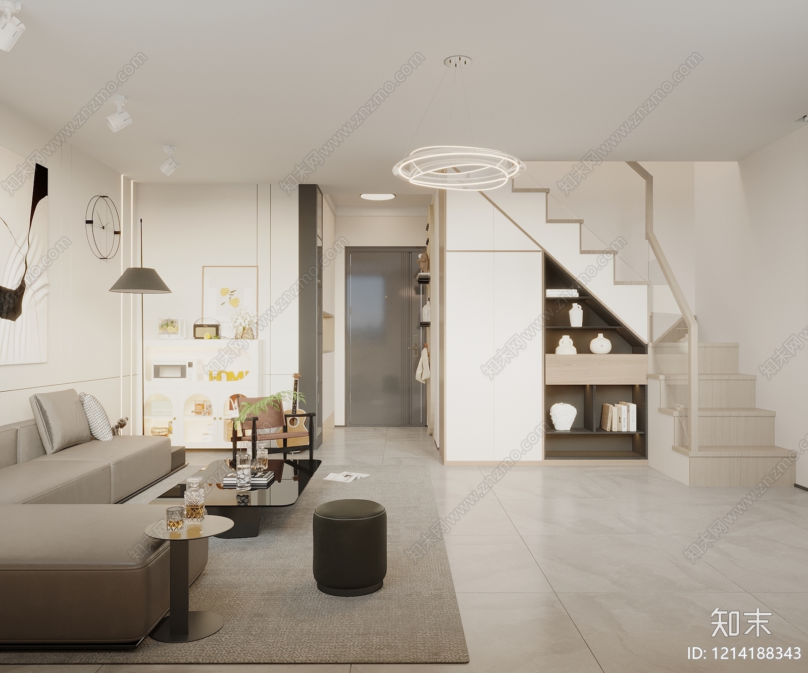 奶油风小户型客厅SU模型下载【ID:1214188343】