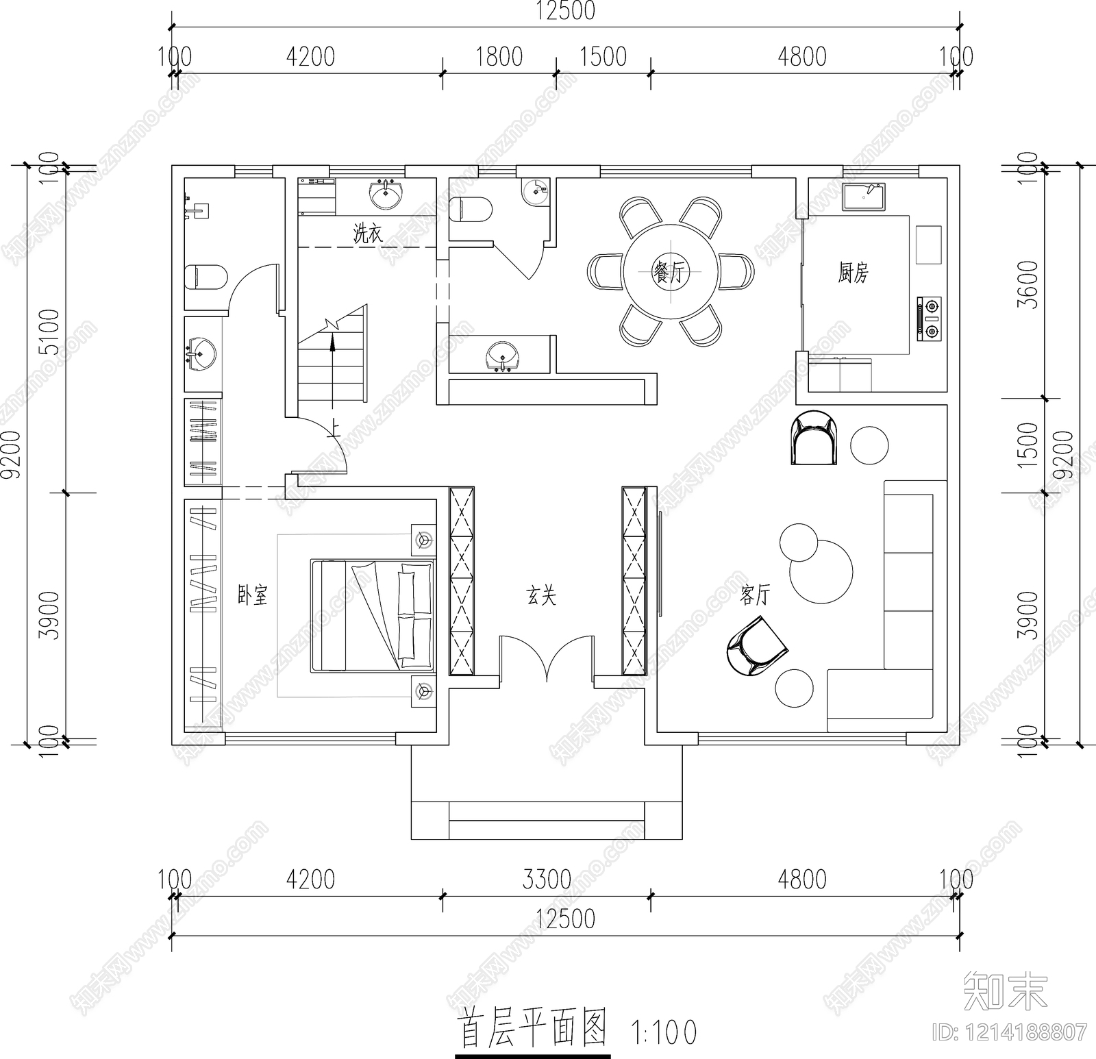 现代别墅建筑cad施工图下载【ID:1214188807】
