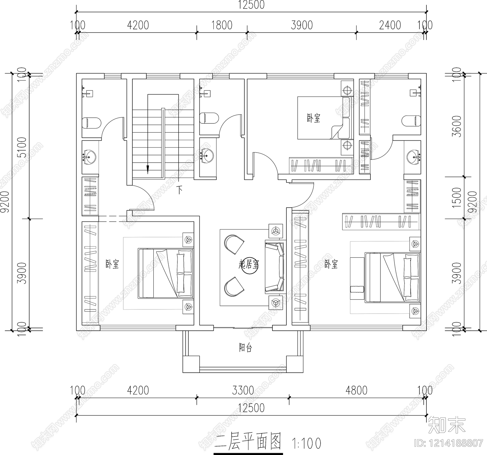 现代别墅建筑cad施工图下载【ID:1214188807】