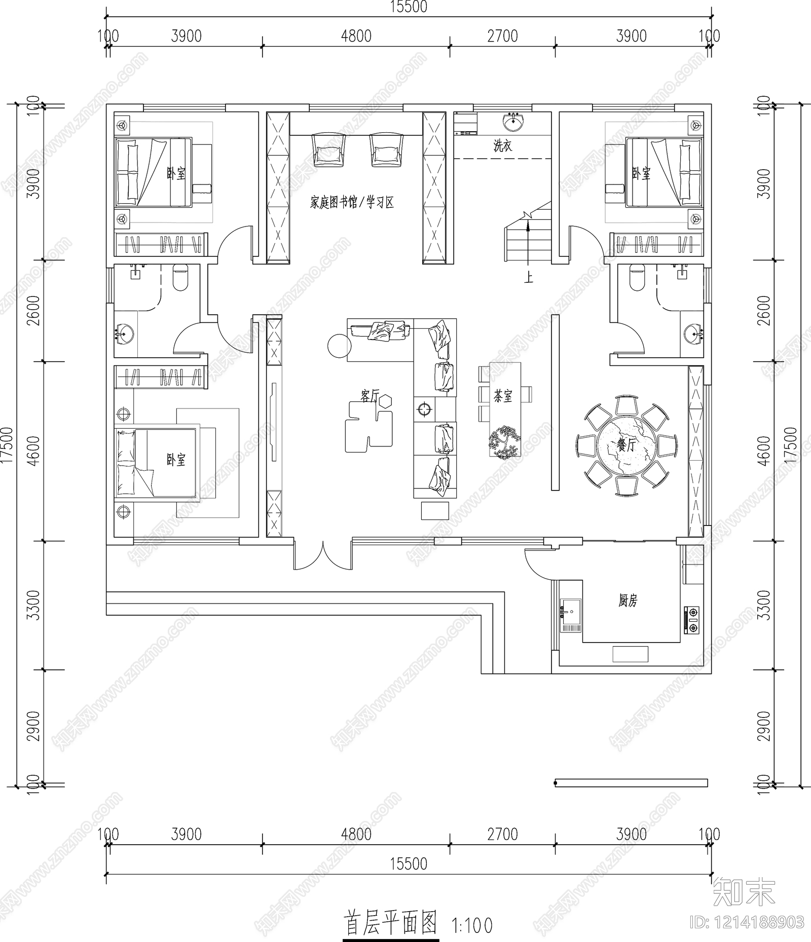 现代别墅建筑cad施工图下载【ID:1214188903】