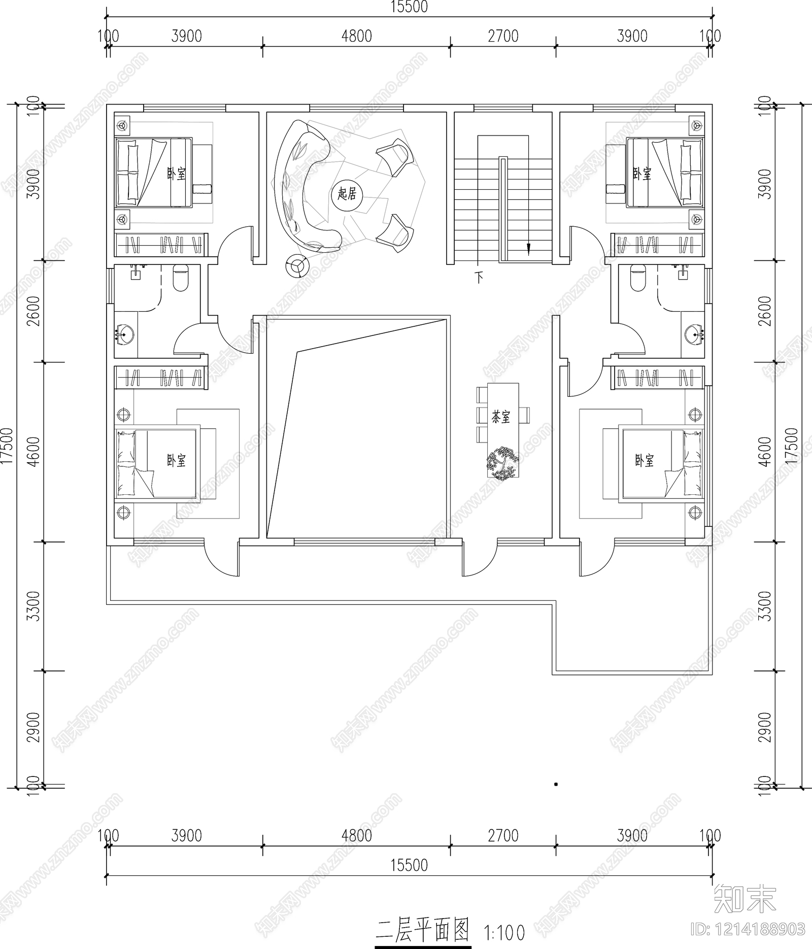 现代别墅建筑cad施工图下载【ID:1214188903】