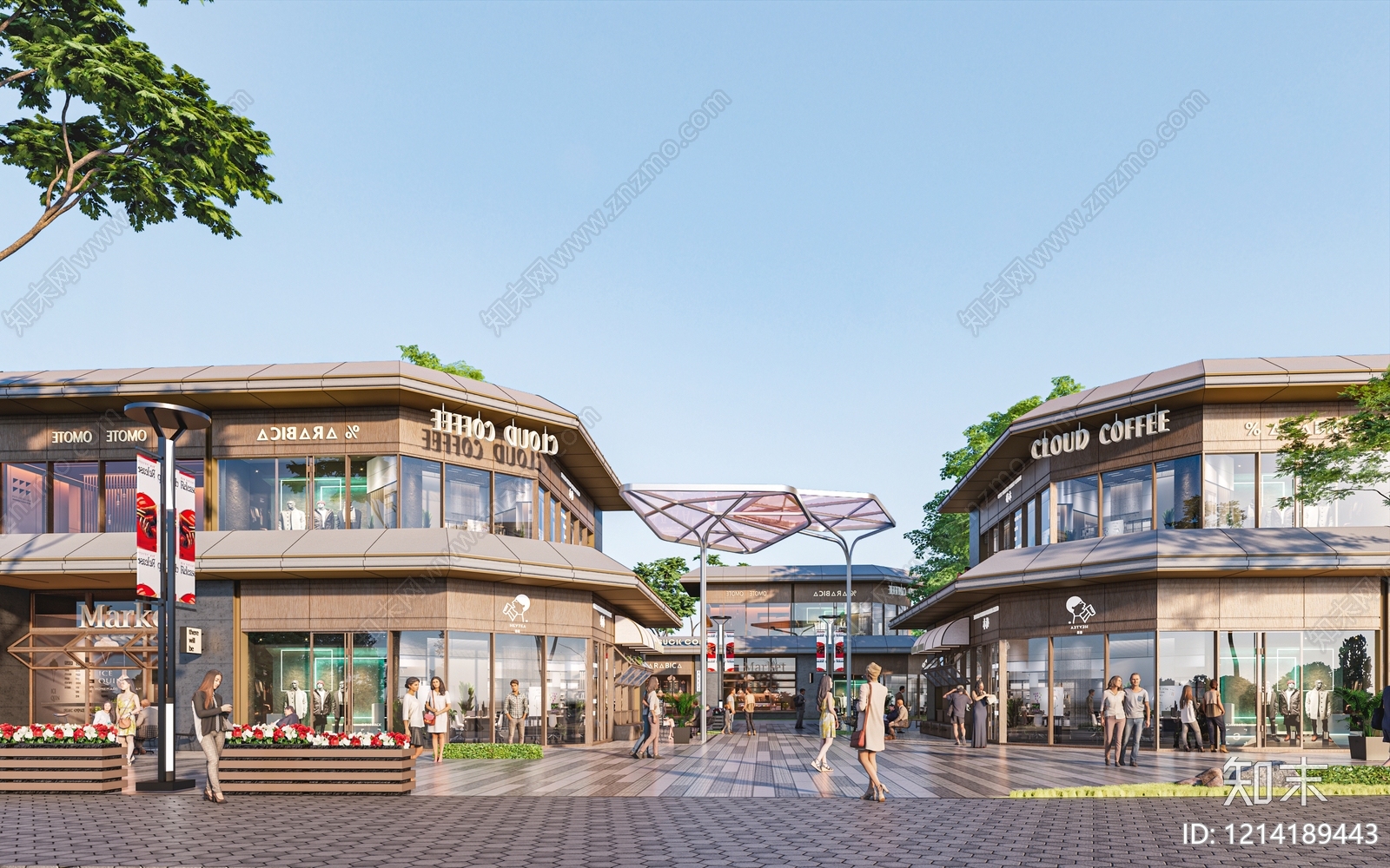 新中式商业街SU模型下载【ID:1214189443】