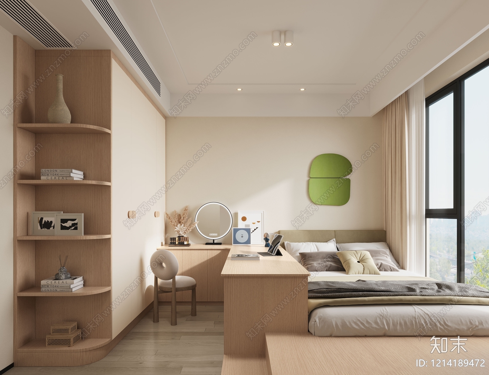 奶油风家居卧室SU模型下载【ID:1214189472】