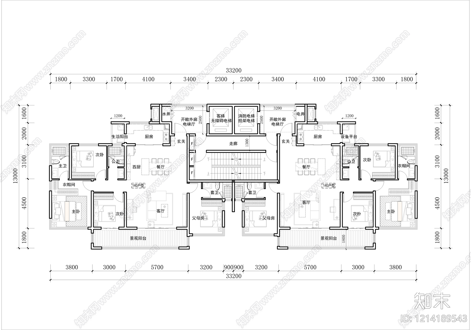 高层住宅cad施工图下载【ID:1214189543】