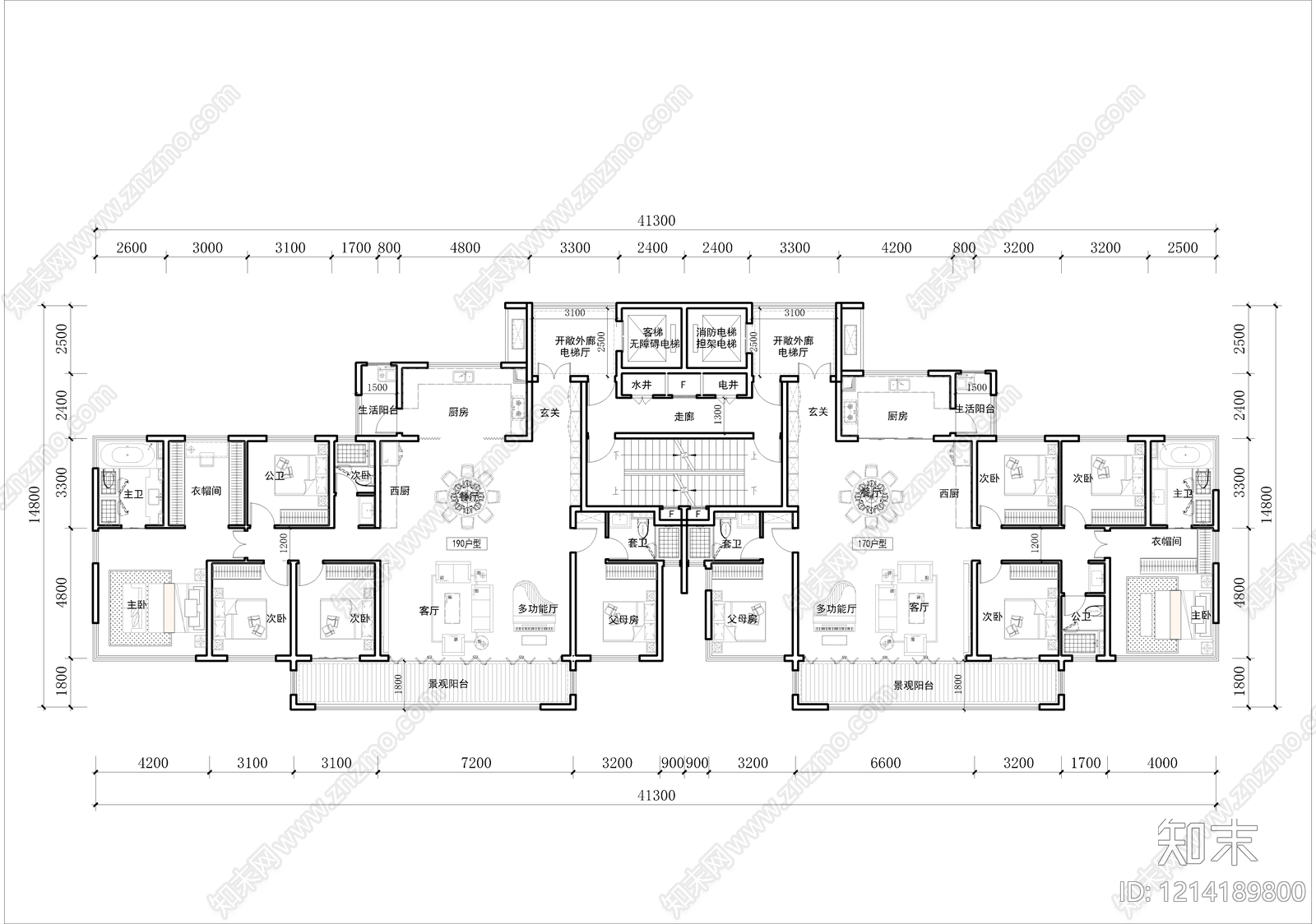 高层住宅cad施工图下载【ID:1214189800】