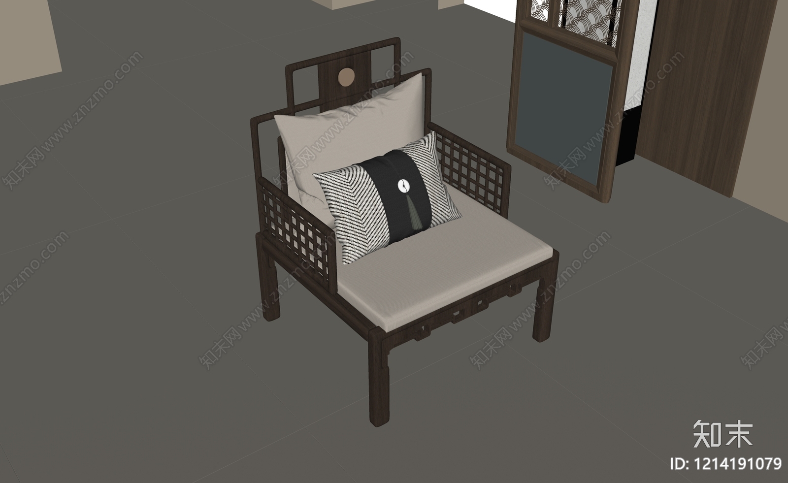 新中式单人沙发SU模型下载【ID:1214191079】