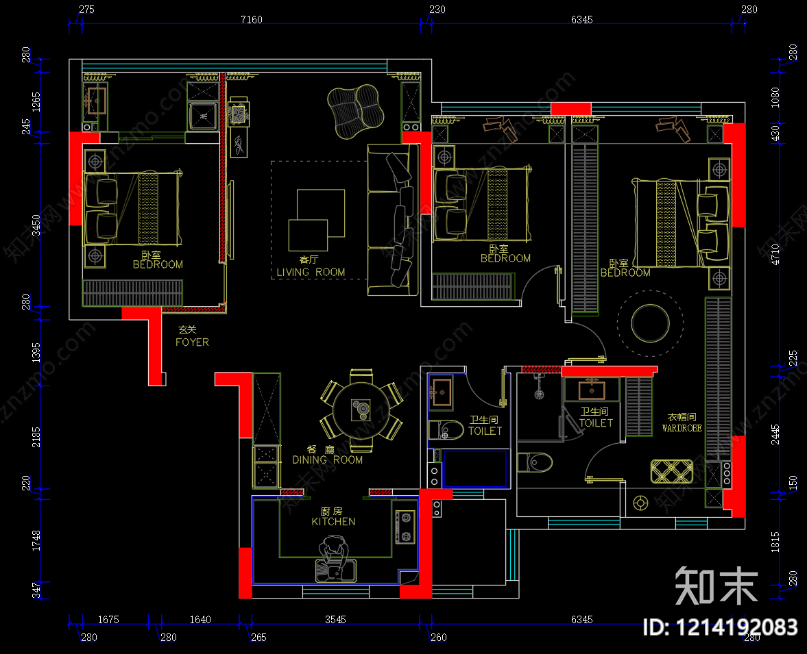 家装平面图施工图下载【ID:1214192083】