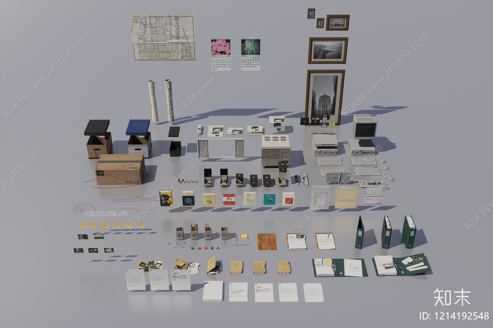 复古办公用品3D模型下载【ID:1214192548】