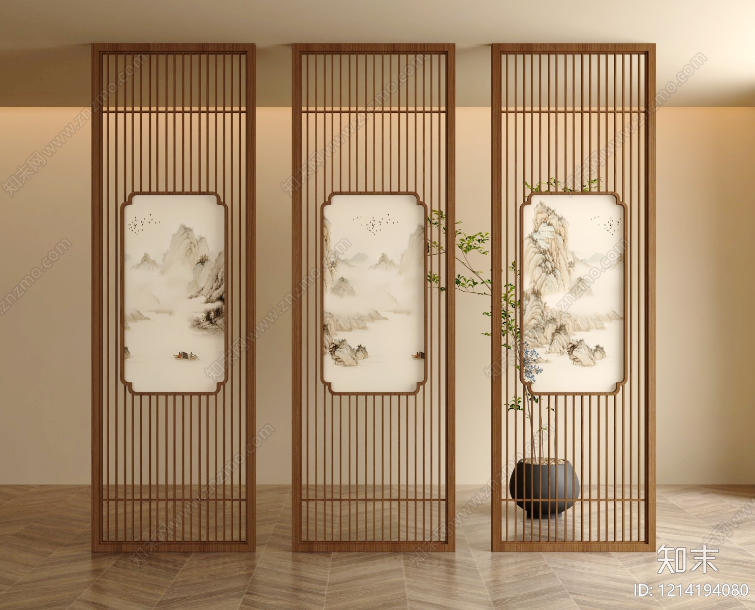 新中式花格屏风隔断3D模型下载【ID:1214194080】