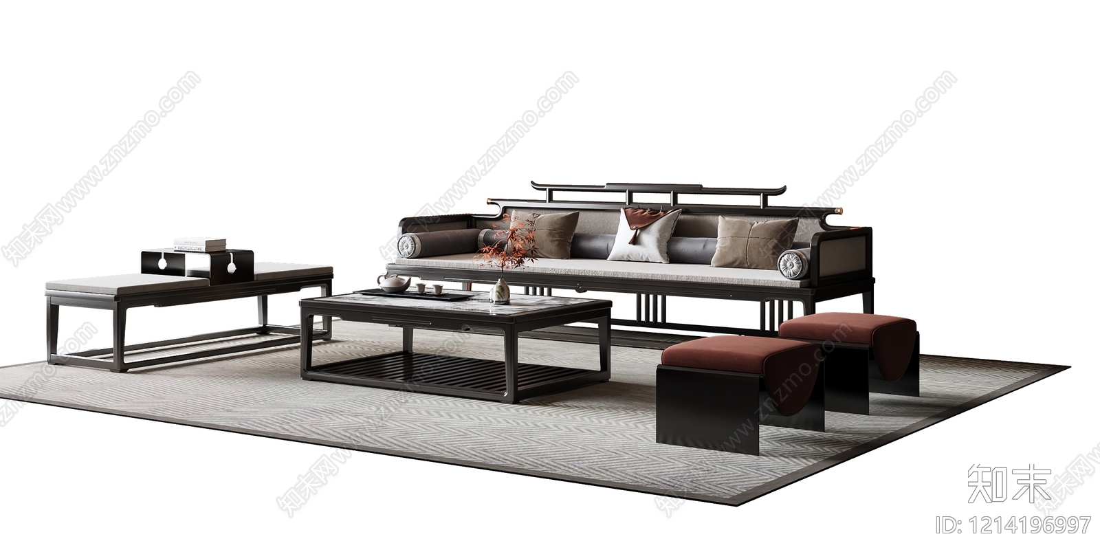 新中式沙发组合SU模型下载【ID:1214196997】