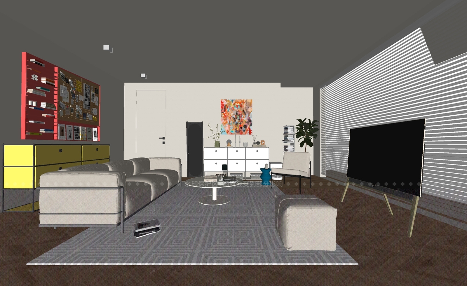 现代简约家居客厅SU模型下载【ID:1214204611】