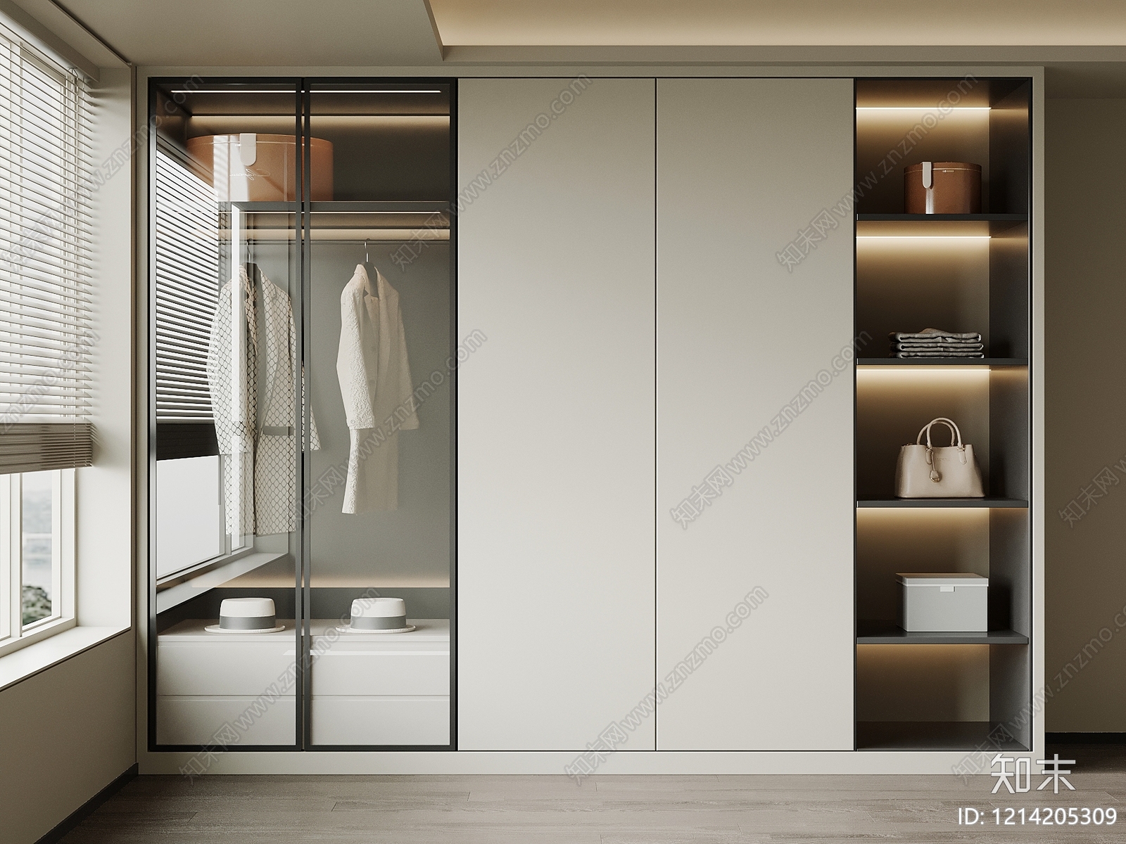 现代简约衣帽间3D模型下载【ID:1214205309】