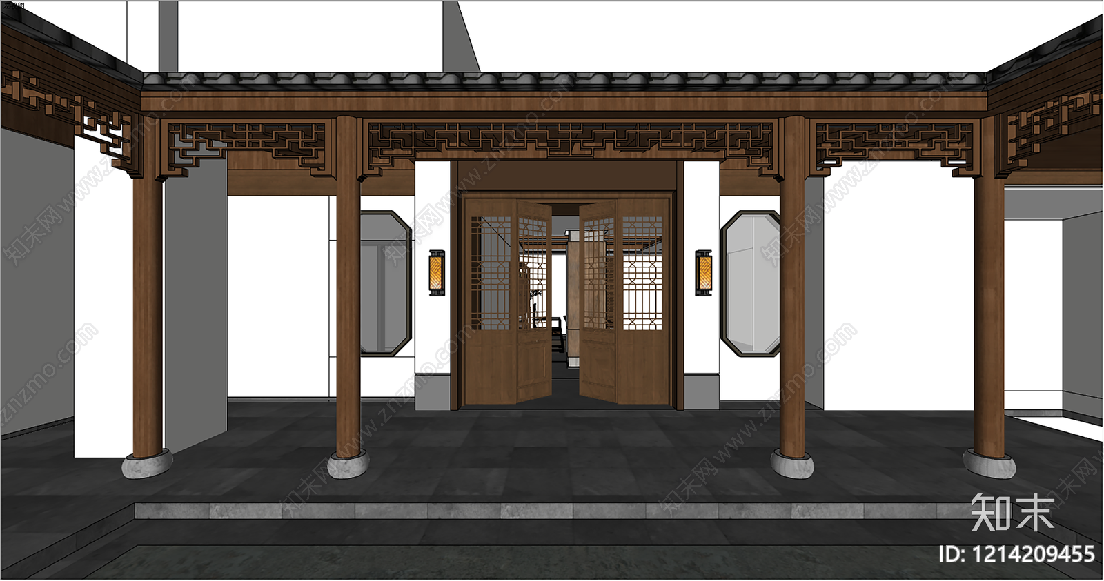 新中式四合院SU模型下载【ID:1214209455】