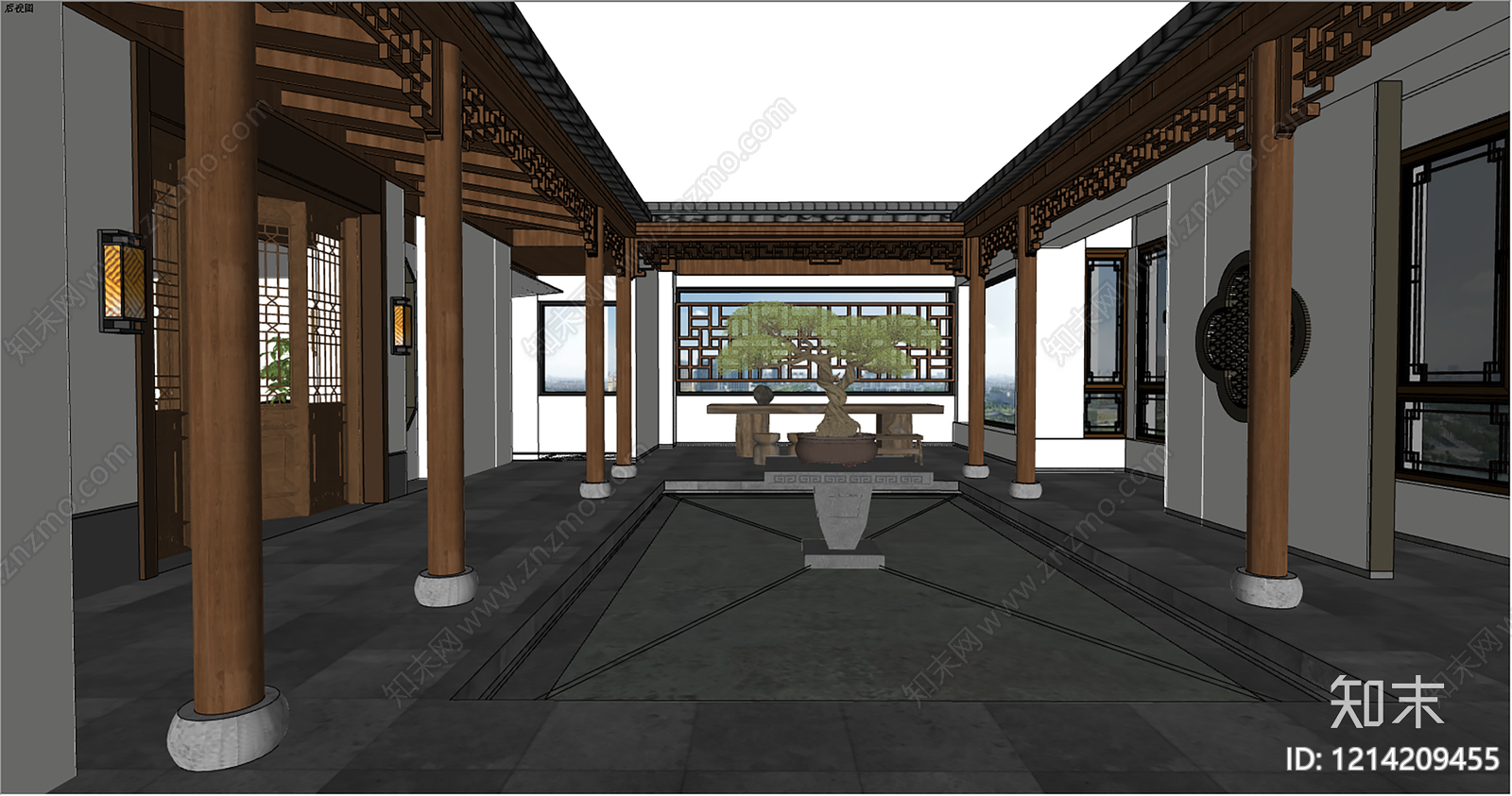 新中式四合院SU模型下载【ID:1214209455】