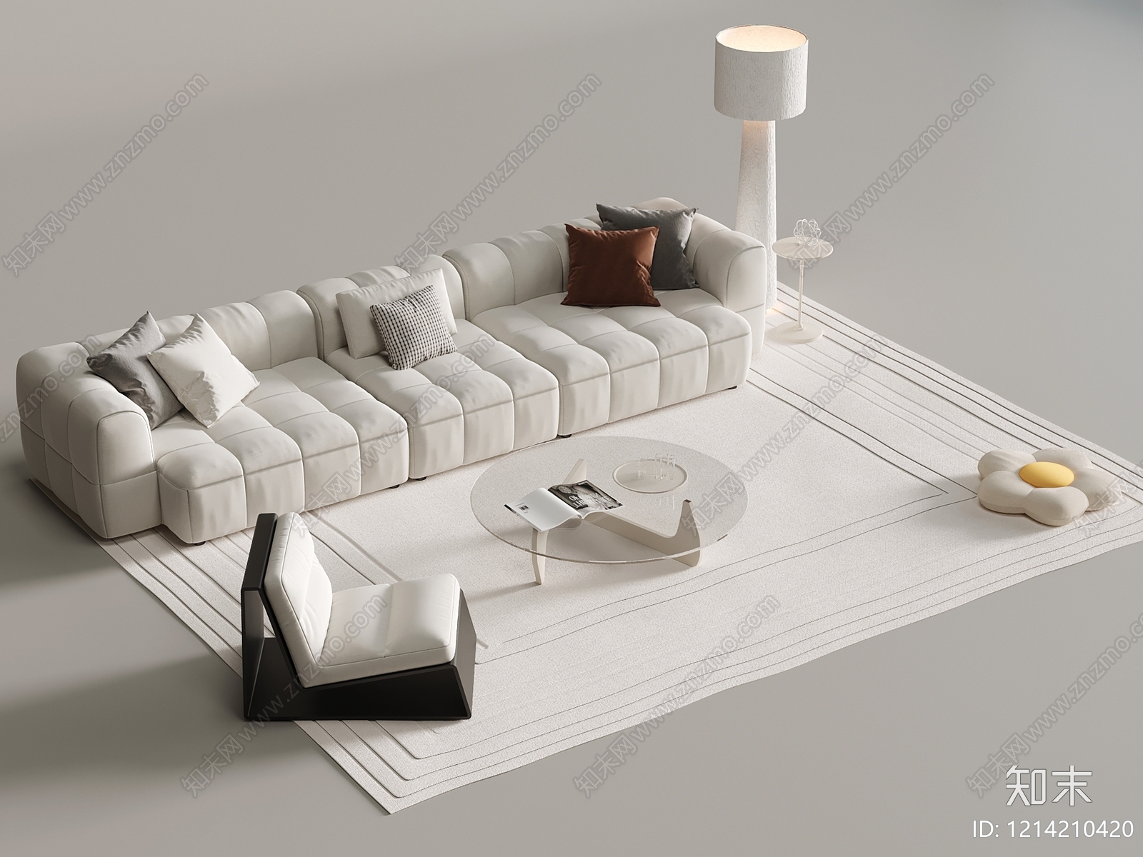 奶油风多人沙发3D模型下载【ID:1214210420】