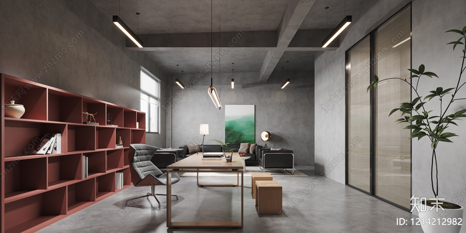 工业风经理办公室3D模型下载【ID:1214212982】