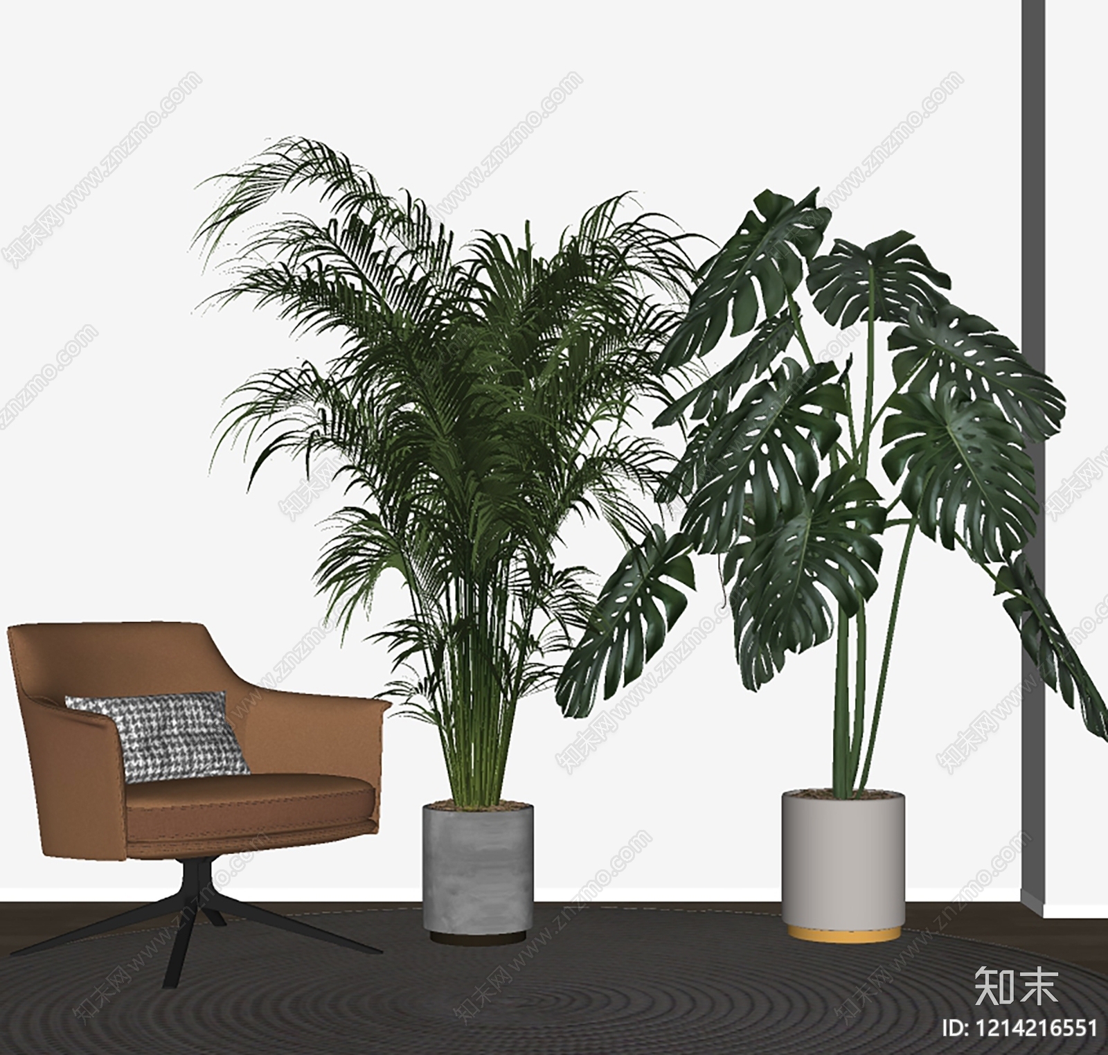 奶油风盆栽SU模型下载【ID:1214216551】