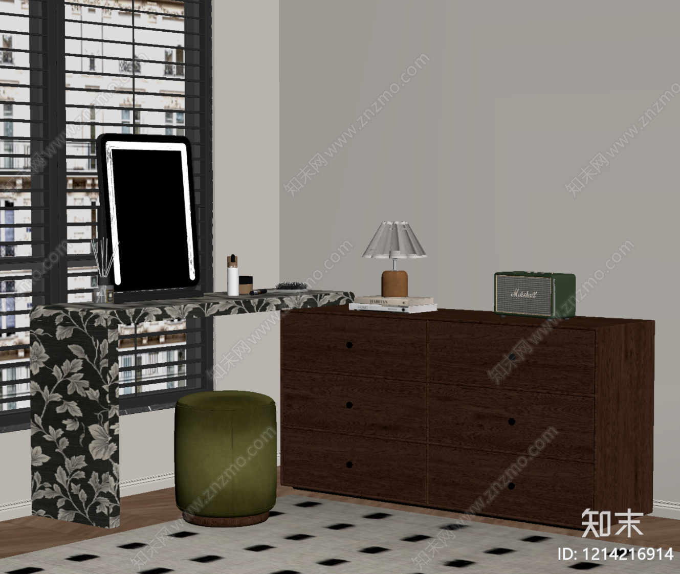 中古风梳妆台SU模型下载【ID:1214216914】