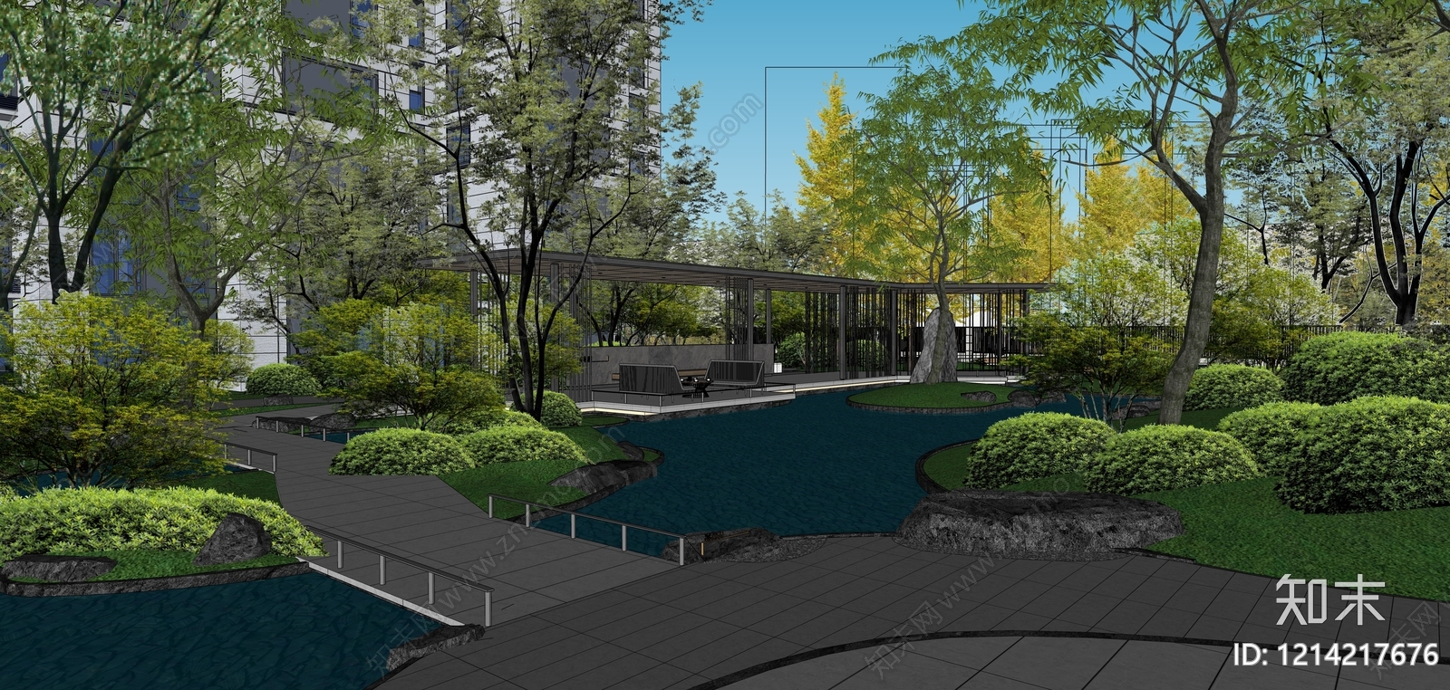 现代小区景观SU模型下载【ID:1214217676】