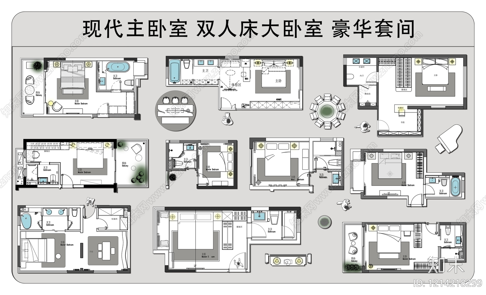 现代卧室施工图下载【ID:1214218299】