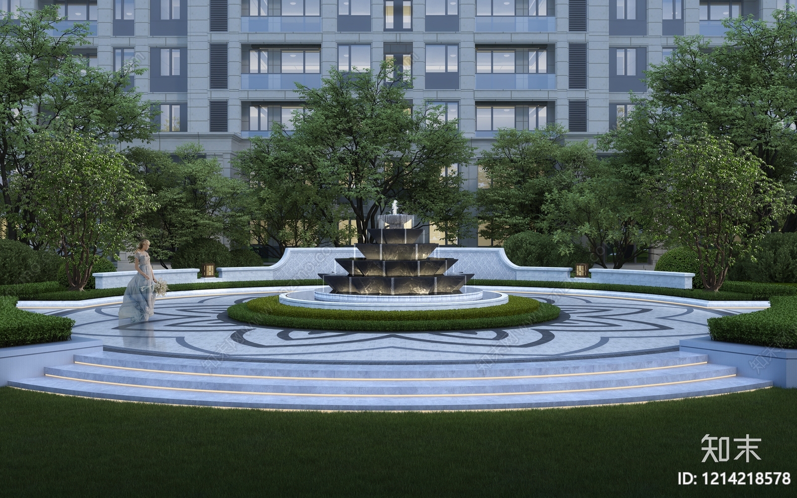 新古典主义喷泉SU模型下载【ID:1214218578】