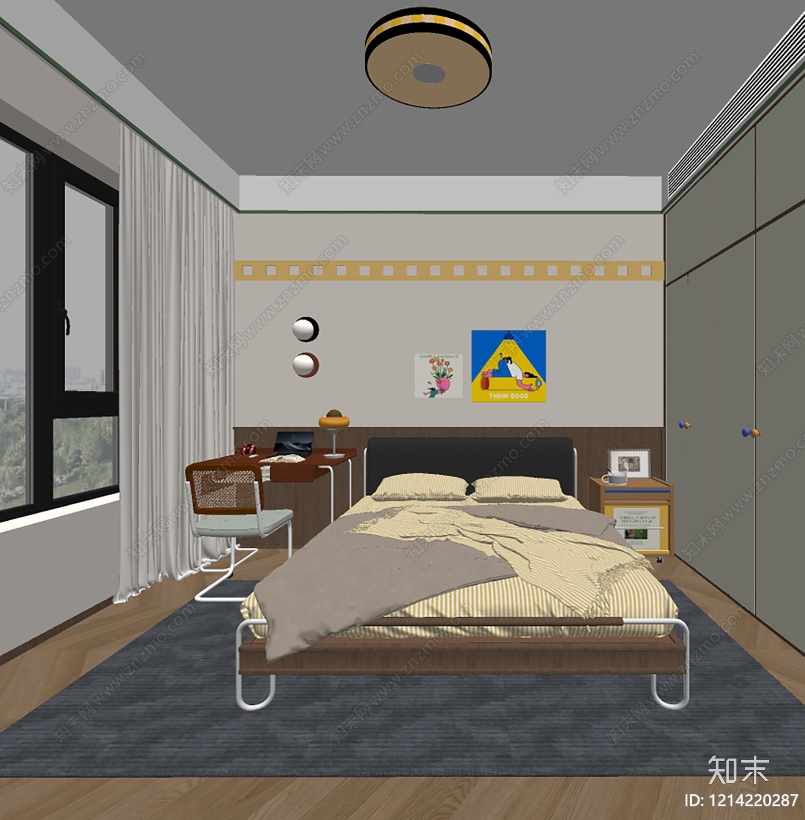 中古风家居卧室SU模型下载【ID:1214220287】