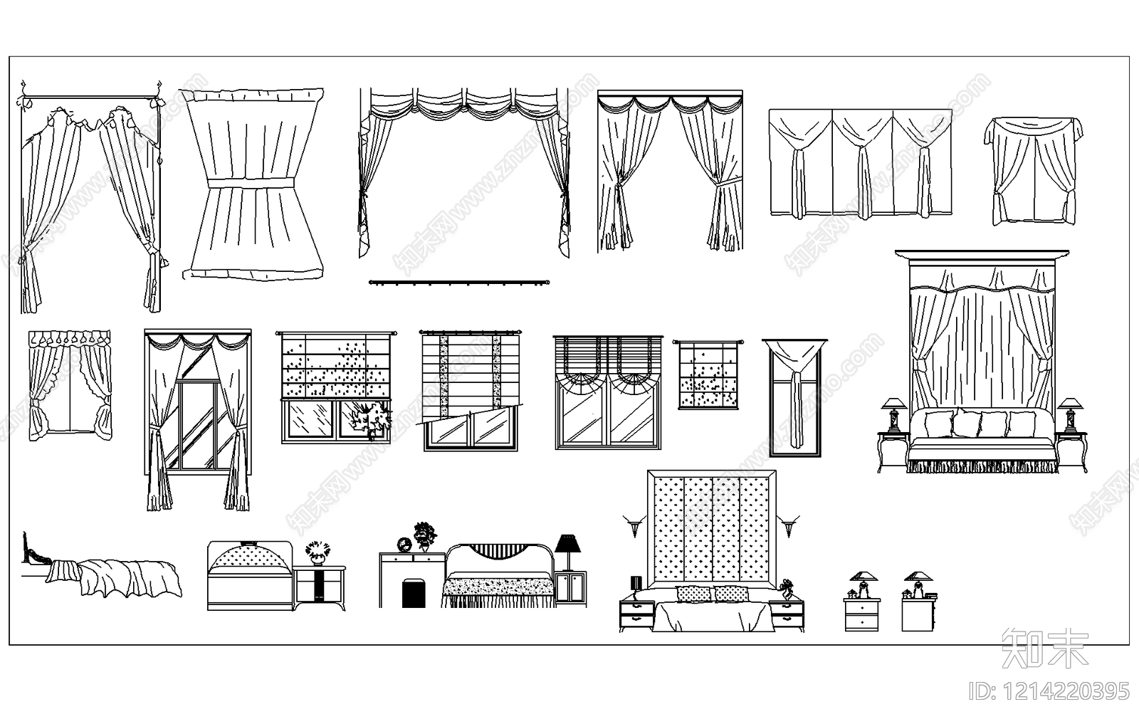 现代简约窗帘施工图下载【ID:1214220395】