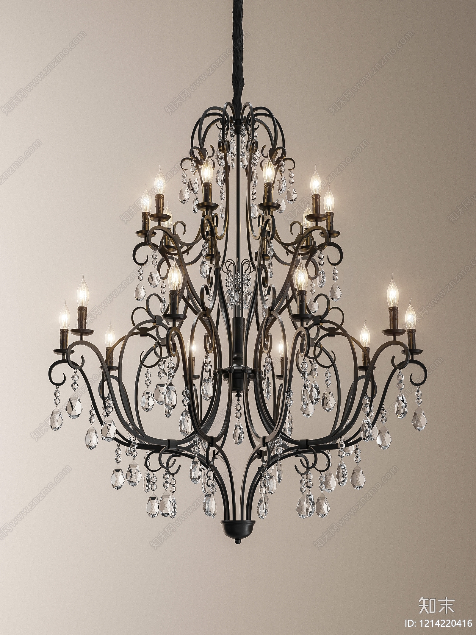 法式水晶吊灯3D模型下载【ID:1214220416】