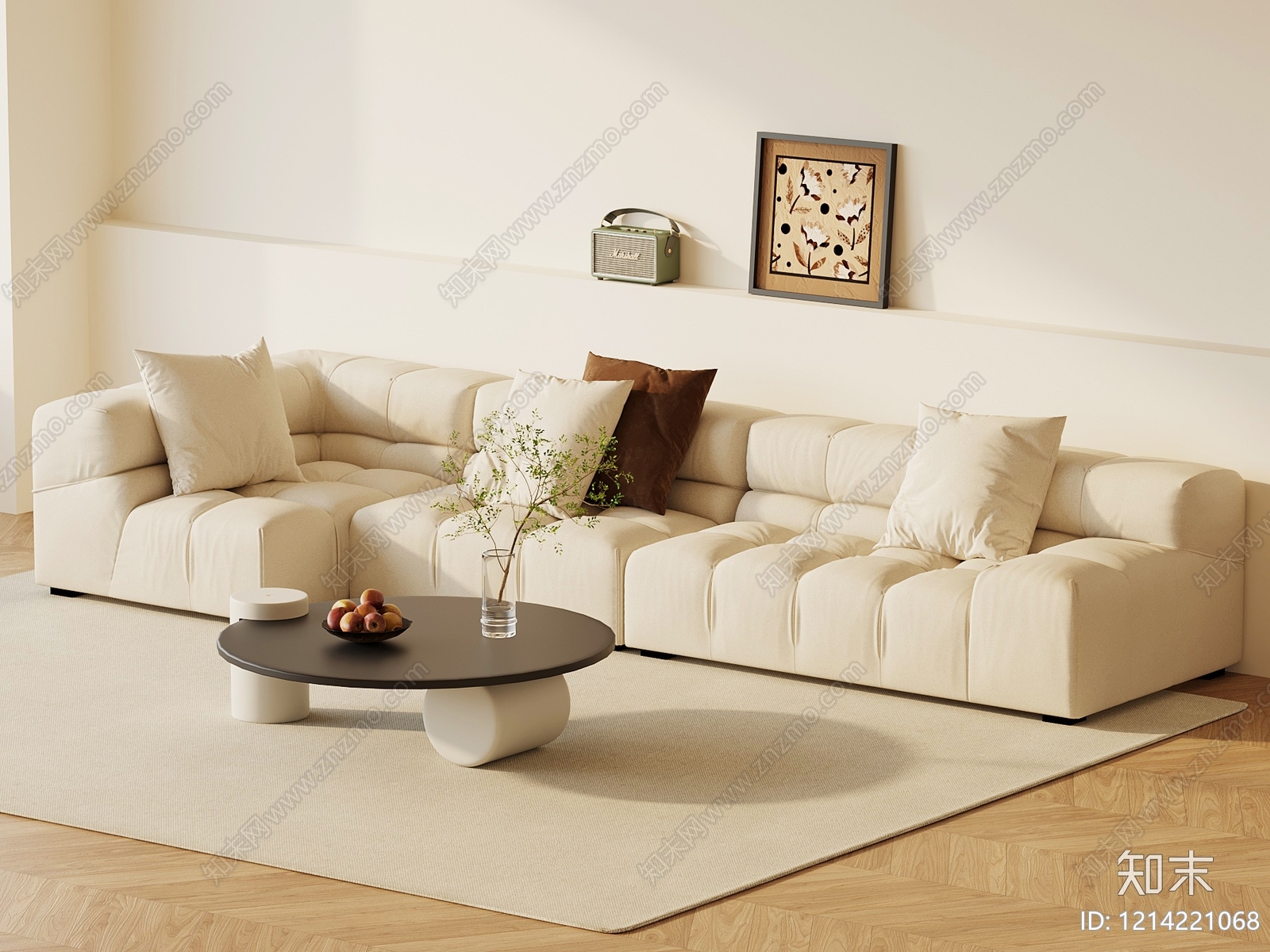 奶油风多人沙发3D模型下载【ID:1214221068】