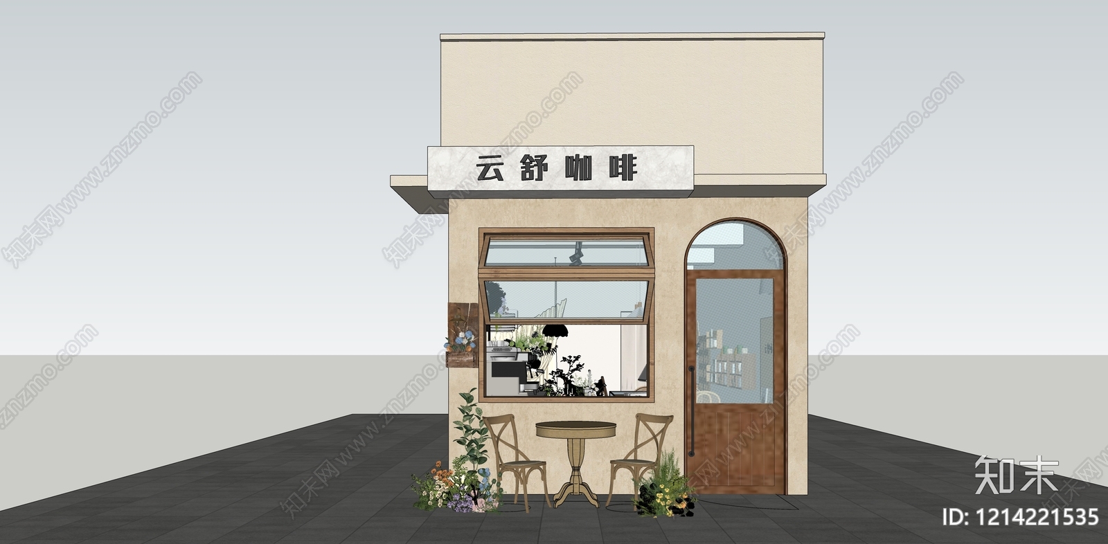 奶油风门头SU模型下载【ID:1214221535】