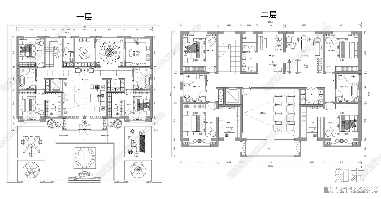 现代别墅建筑cad施工图下载【ID:1214222640】