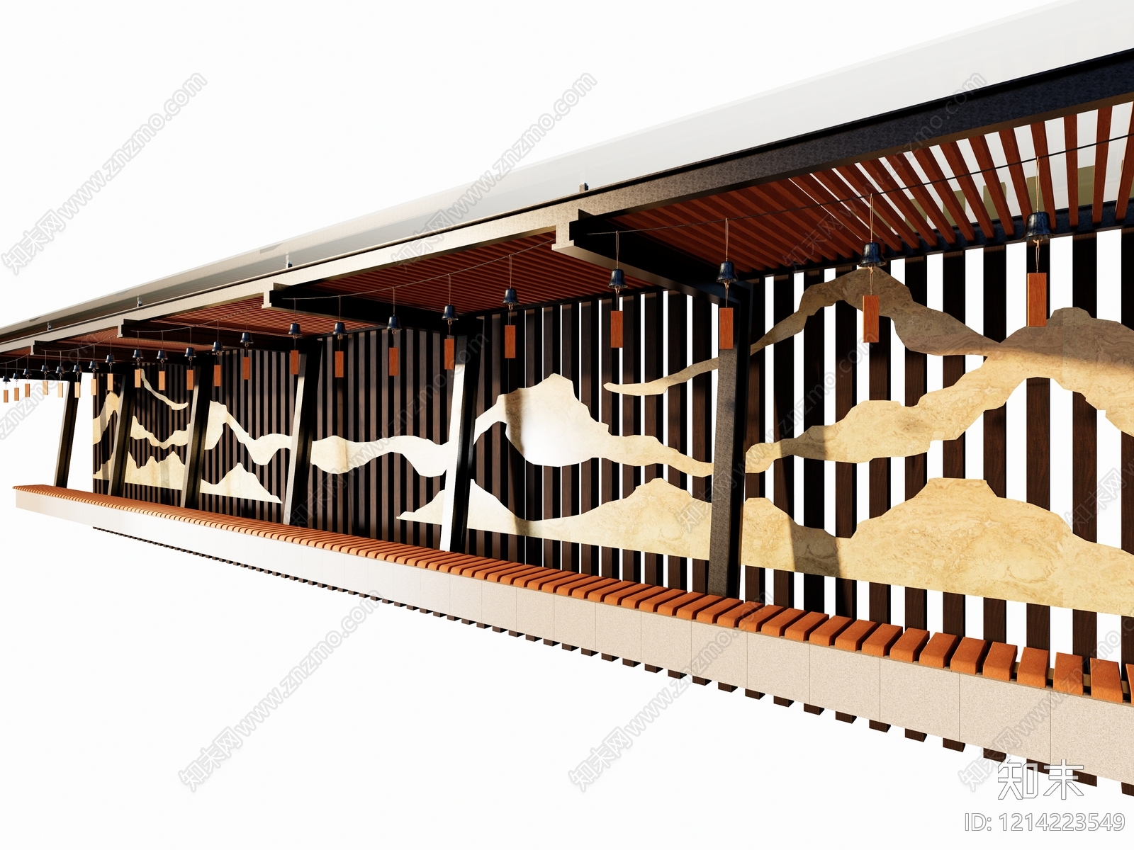 新中式公交站台SU模型下载【ID:1214223549】