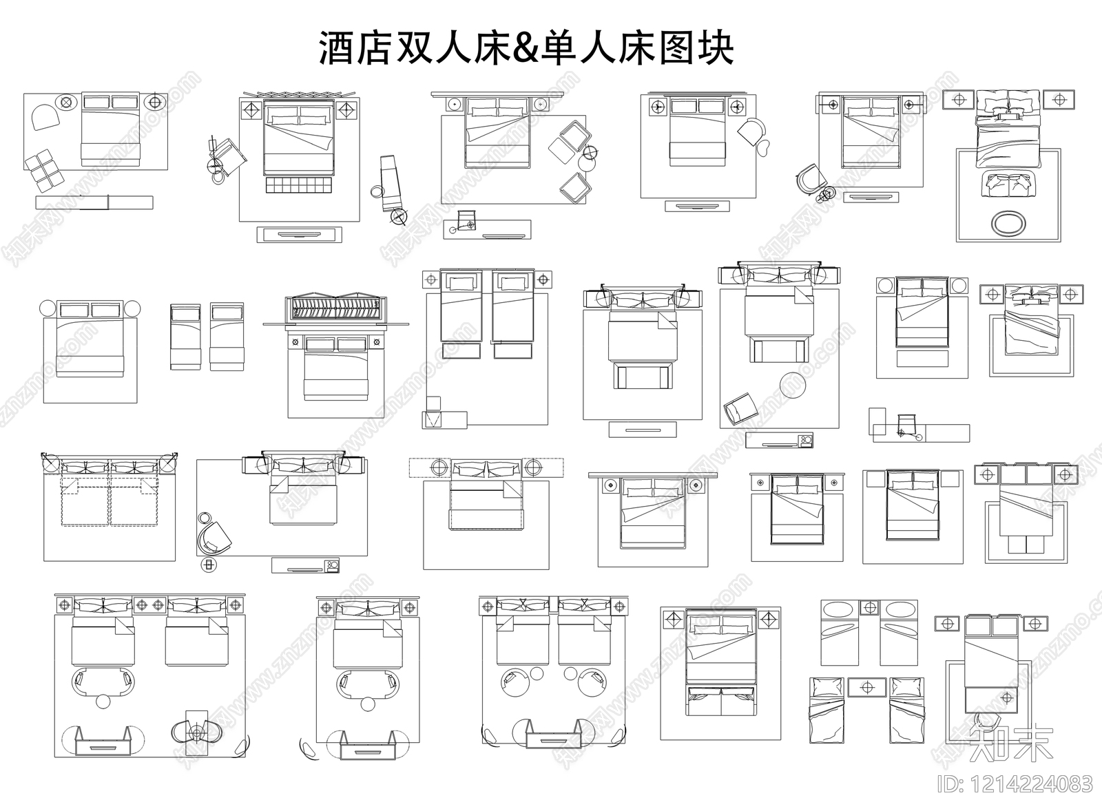 现代床施工图下载【ID:1214224083】