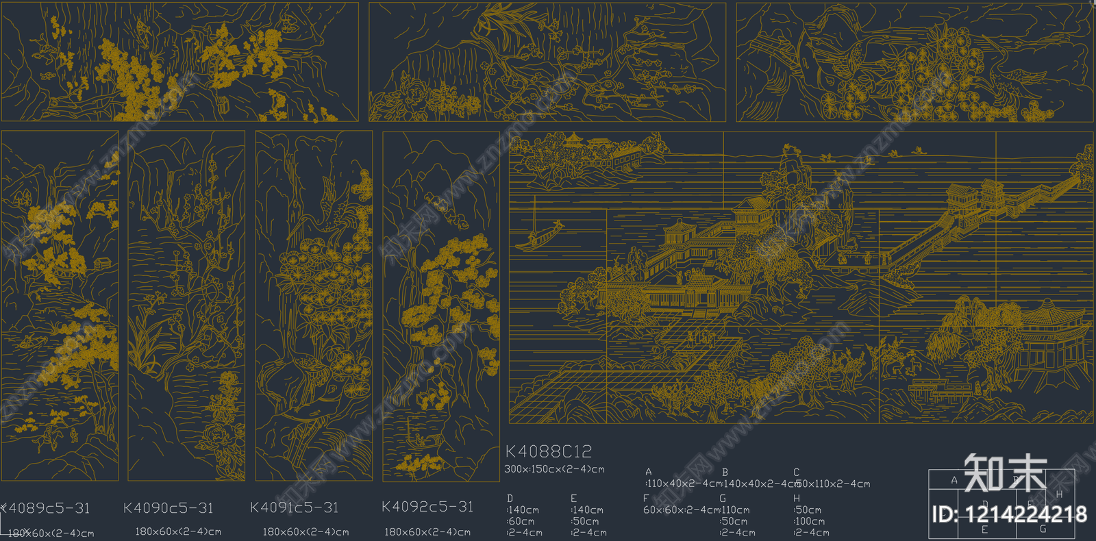 新中式中式挂画施工图下载【ID:1214224218】