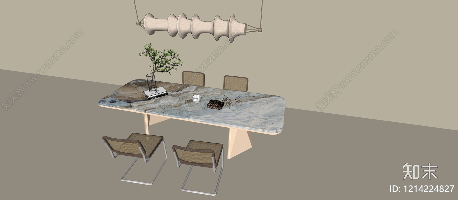 奶油风餐桌椅3D模型下载【ID:1214224827】
