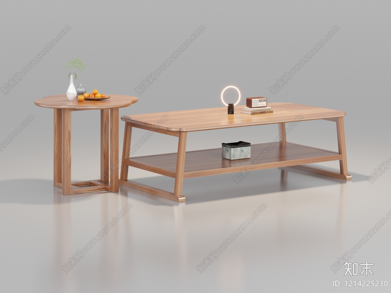 日式原木风茶几3D模型下载【ID:1214225230】