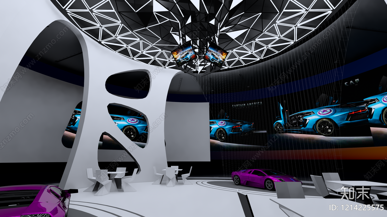 极简主义汽车展厅SU模型下载【ID:1214225575】