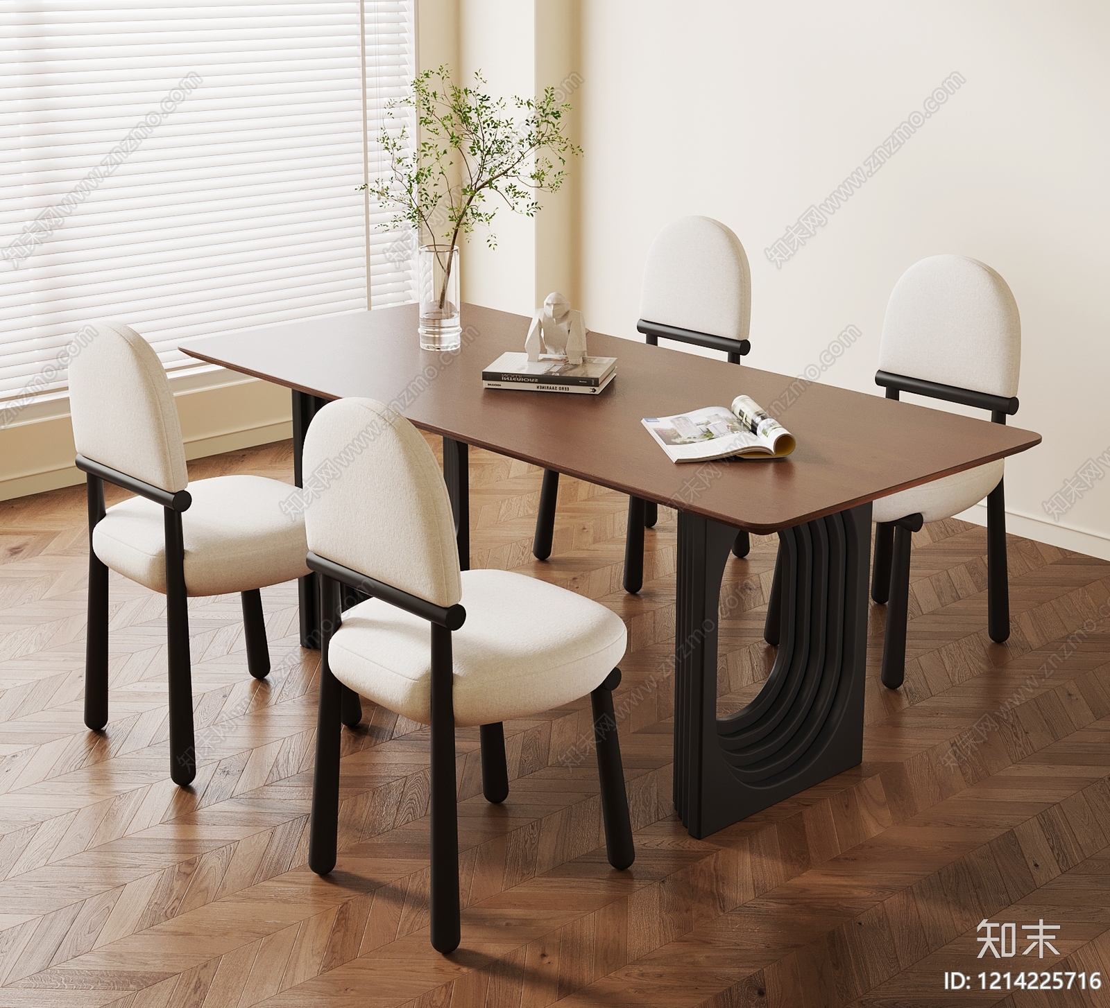 奶油风餐桌SU模型下载【ID:1214225716】