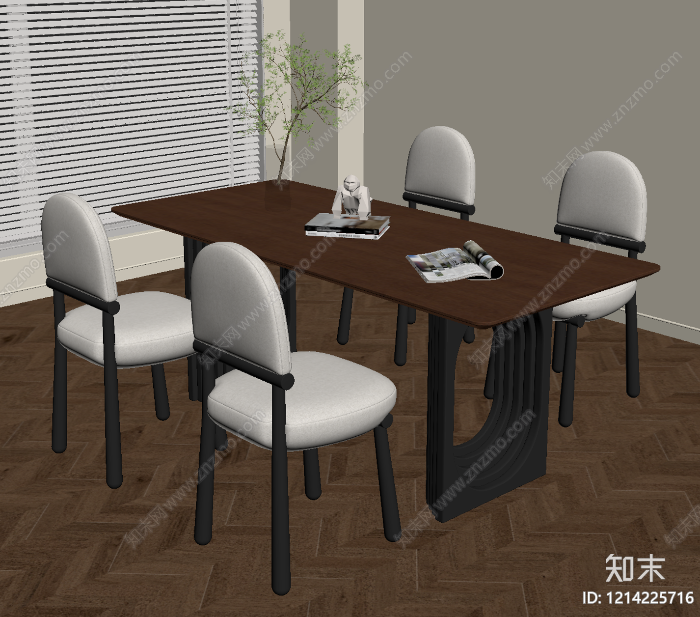 奶油风餐桌SU模型下载【ID:1214225716】